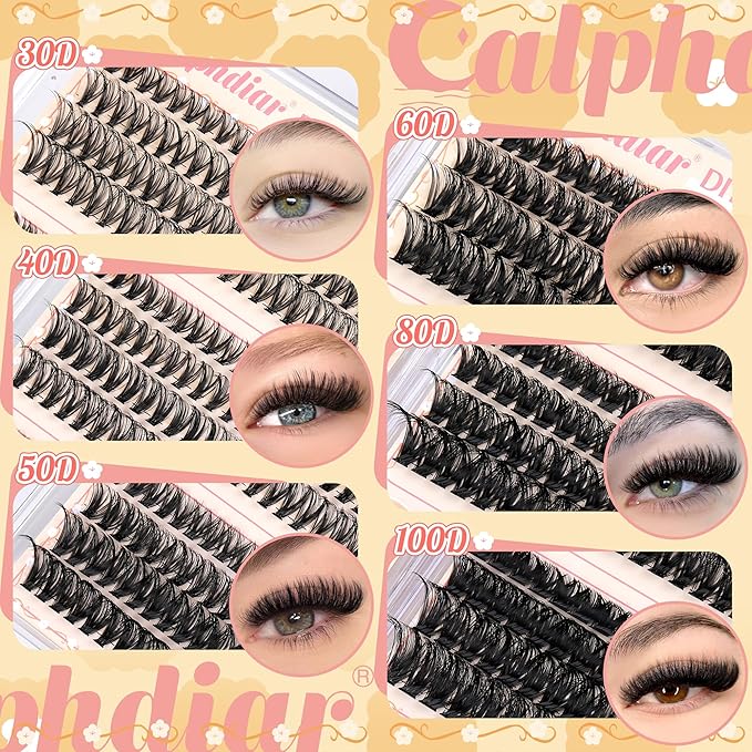 Lash Clusters Kit 30D-100D Wispy Eyelash Extension Kit 474pcs Individual Lashes 8-16MM Cluster Eyelash Extensions DIY Lash Extension Kit D-Curly Eyelash Clusters with Lash Bond and Seal Lash Tweezers