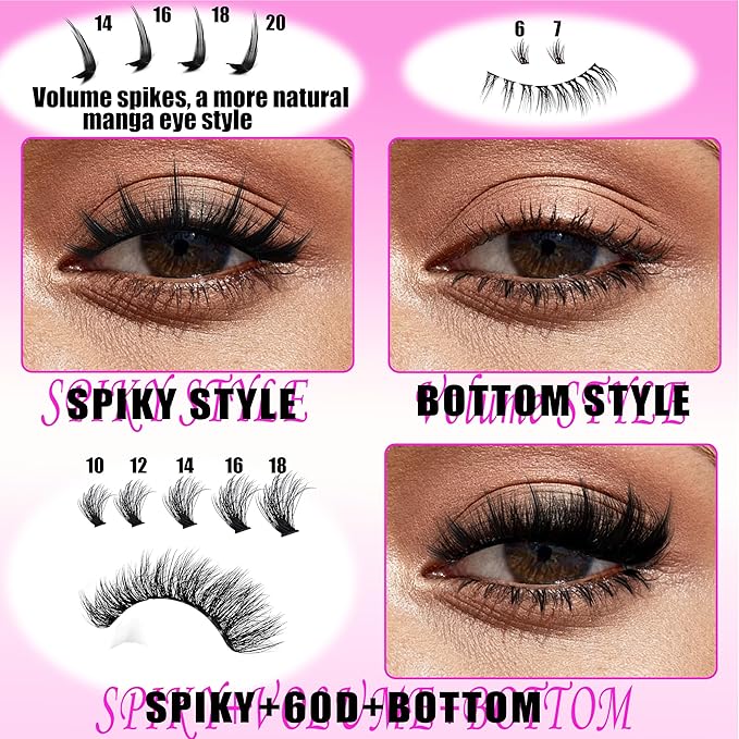 60D Volume Lash Clusters Kit with Long 14-16mm Lashes Spikes+Bottom Clusters Eyelash Extension Kit 280Pcs D-curly Wispy Individual Lash Extensions Kit DIY Spiky Lash Bond and Seal by YIDUO