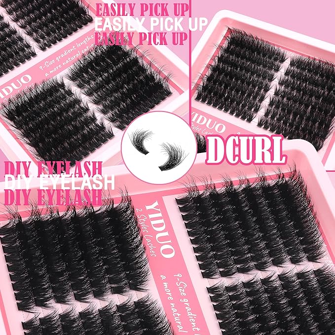 YIDUO Lash Clusters Kit 100D+150D 10-18mm Cat Eye Eyelash Extensions Kit Volume Wispy C/D Curl Left & Right Individual DIY Lash Extension Kit with Glue |Tweezers |Removers |Eyelash & Eyebrow Brush