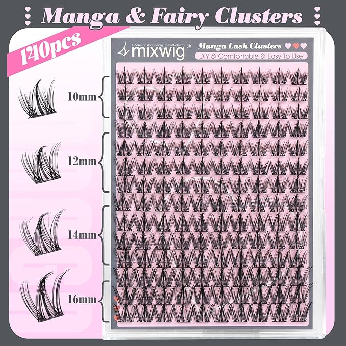 Manga Lash Clusters with Spikes Anime Eyelash Clusters Natural Cluster Eyelash Extensions Wispy Cluster Lashes Fairy Individual Lashes CD Curly 10-16MM DIY Lash Extension by Lvmixwig