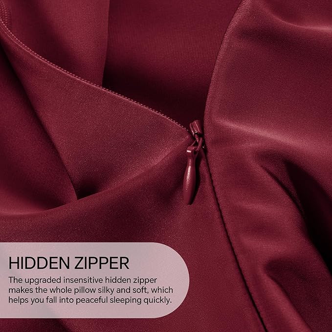 INFIIXSO Mulberry Silk Pillowcase for Hair and Skin, Silk Pillow Cases Standard Size with Hidden Zipper 20x26 Inches, Super Smooth and Soft Cooling Pillow Cases for Hot Sleepers(Burgundy, 1 Pack)