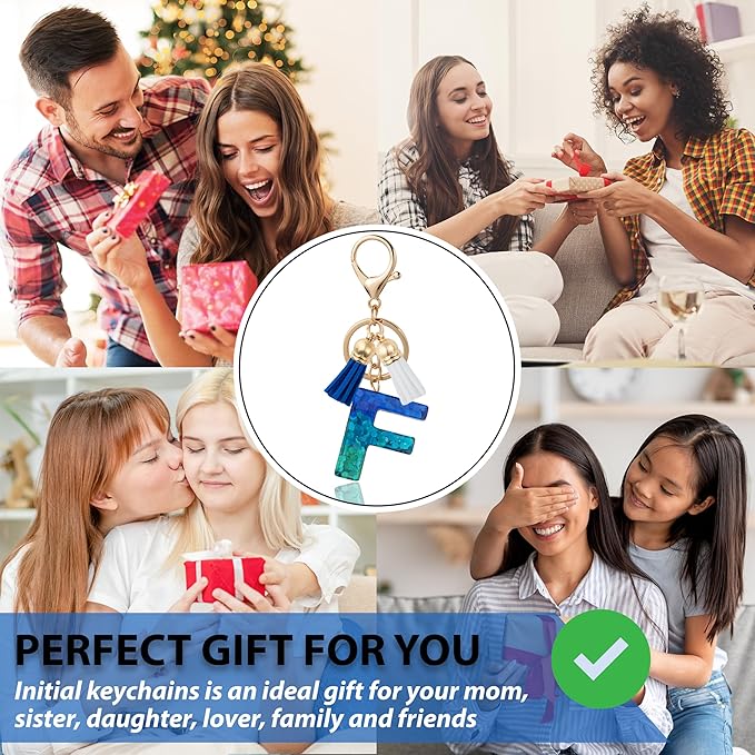 Initial Letter Keychain Cute Resin with 2 PU Tassel, Letter Keychain for Backpack Charms, Initial Keychains for Women