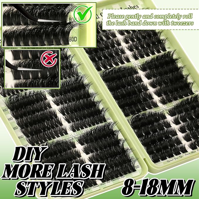Gmagictobo Lash Clusters Fluffy 80D 100D 150D 200D C Curl Lash Clusters Kit 430Pcs DIY Cluster Eyelash Extensions Eyelash Clusters Cat Eye Lashes Clusters Eyelash Extensions Lash Glue Lash Tweezers