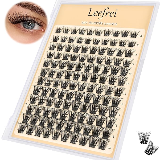 Leefrei Eyelash Cluster 10-18mm Wispy Eyelash Clusters D Curl DIY Lash Extension Natural Lash Clusters Individual Lashes (LF01 Lashes Only)