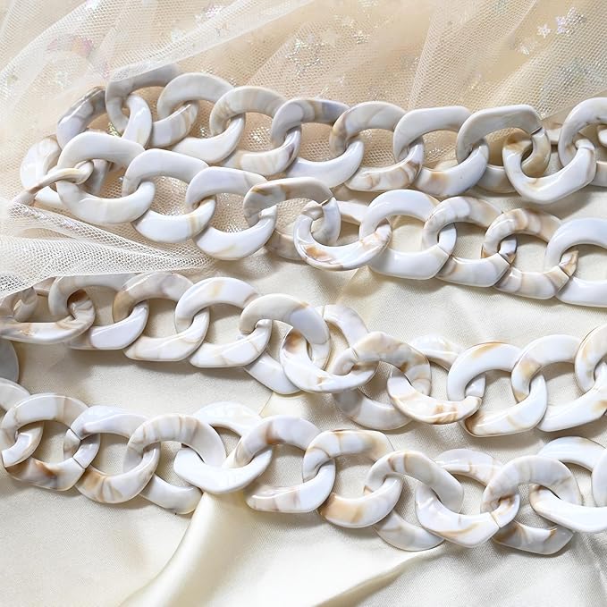 47.24"/120cm DIY Acrylic Resin Replacement Chain Purse Shoulder Strap with Buckle, Beige Round Chain Link