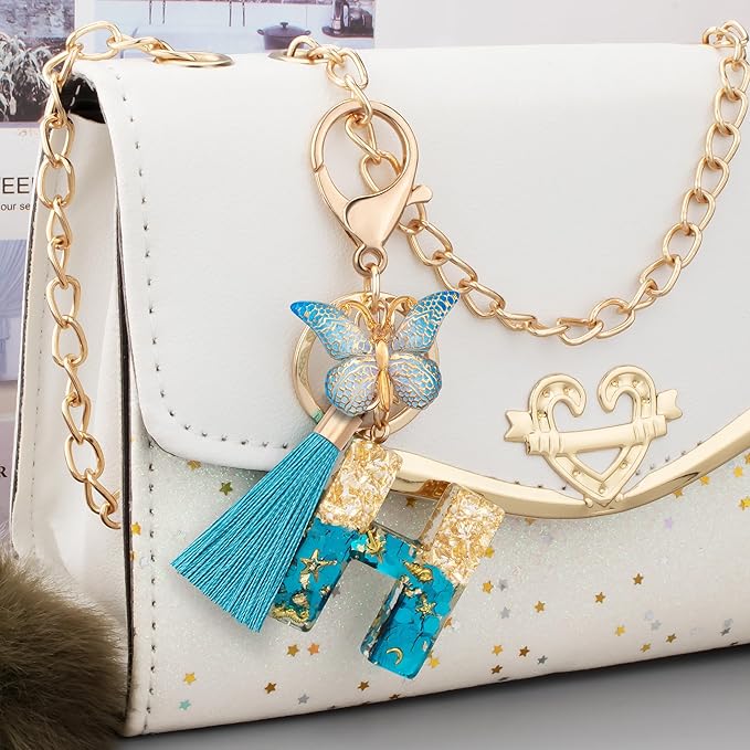 Suweibuke Cute Pink Key Chains for Women Girls, Initial Letter Keychains with Tassel, Charms for Key Purse Handbags Backpacks