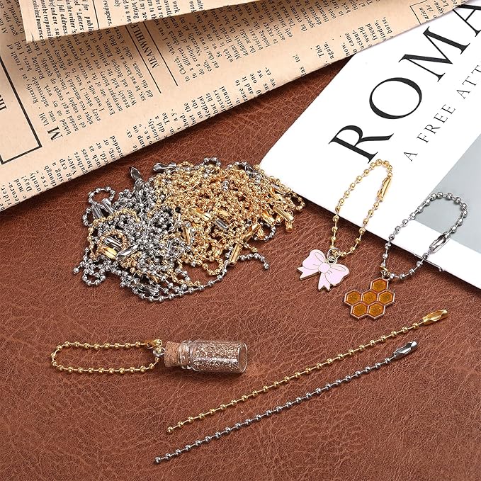100 PCS Gold Sliver Ball Beads Chain, 4 Inch Dog Tag Chain for Jewelry Making, Stainless Steel Keychain Chains with Ball Chains Connector for Dog Tag Crafts Hanging Keychain Decoration Making