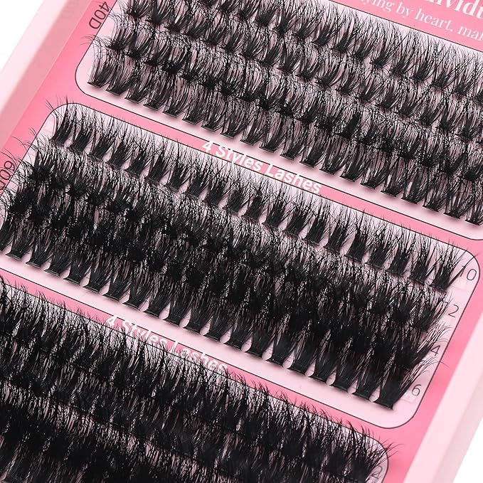 YIDUO Clusters Lashes Kit False Eyelashes Extensions 40D+60D+80D+100D Volume D Curl Wispy Individuals Fake Eyelash, 308Pcs All-in-1 Pack with Glue |Tweezers |Removers |Eyelash & Eyebrow Brush