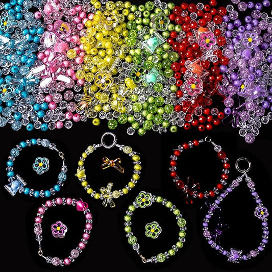 nikkiGuo 330 PCS Crackle Acrylic Beads, Jewelry Making Kit Transparent Candy Bead – Butterfly Flower Suncatcher Faceted Bicone Beads in Mixed Sizes with Wire, Clasps for DIY Bracelets, Necklaces