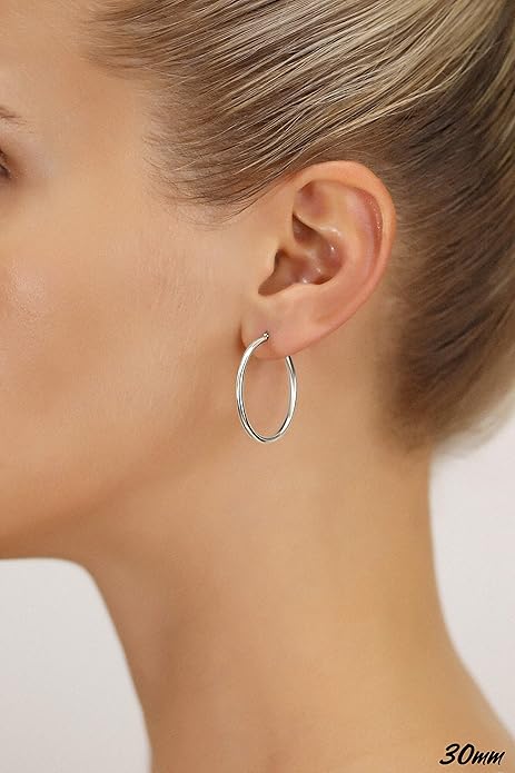 14k White Gold Classic Round Hoop Earrings