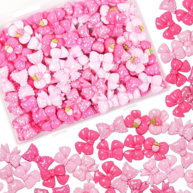 Resin Charms Slime Charms 50Pcs Pink Resin Bow Embellishments Bulk Mixed Ornament Decorations Accessories