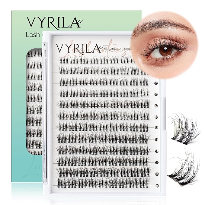 VYRILA Lash Clusters 0.05mm Individual Lashes, 3D Wispy Lashes Clusters, 0.1mm Super Thin Band Resuable Natural Lashes,D Curl Faux Mink Lashes,108pcs Lash Extension (Green Soul-D-0.05-8-16mix)