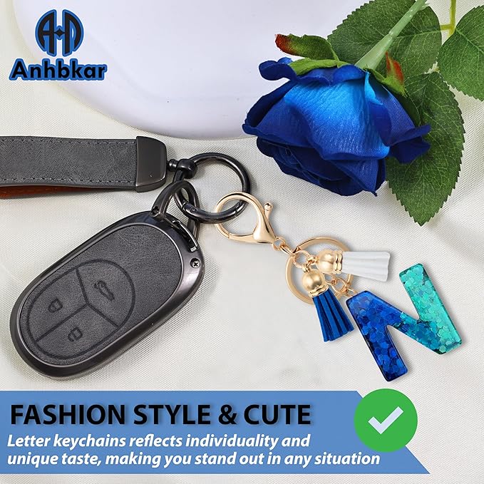 Initial Letter Keychain Cute Resin with 2 PU Tassel, Letter Keychain for Backpack Charms, Initial Keychains for Women