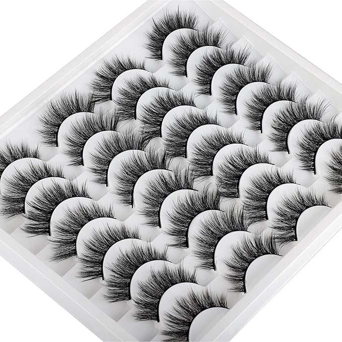 JIMIRE 16 Pairs Cat Eye False Eyelashes Fluffy Natural Fake Lashes 3D Volume Lashes Pack for Cat-Eye Look
