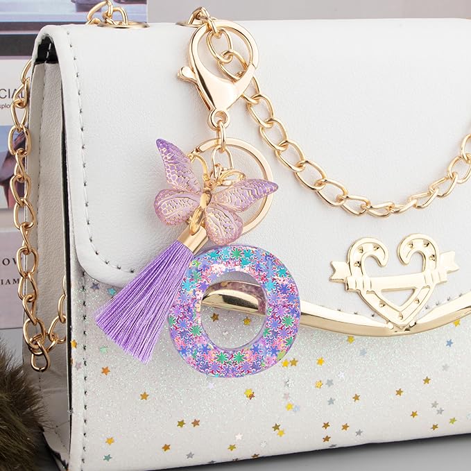 Suweibuke Cute Pink Key Chains for Women Girls, Initial Letter Keychains with Tassel, Charms for Key Purse Handbags Backpacks