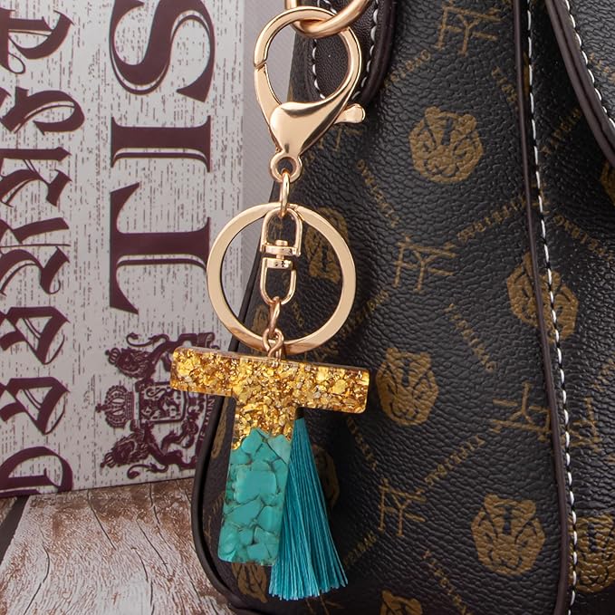 Suweibuke Cute Pink Key Chains for Women Girls, Initial Letter Keychains with Tassel, Charms for Key Purse Handbags Backpacks