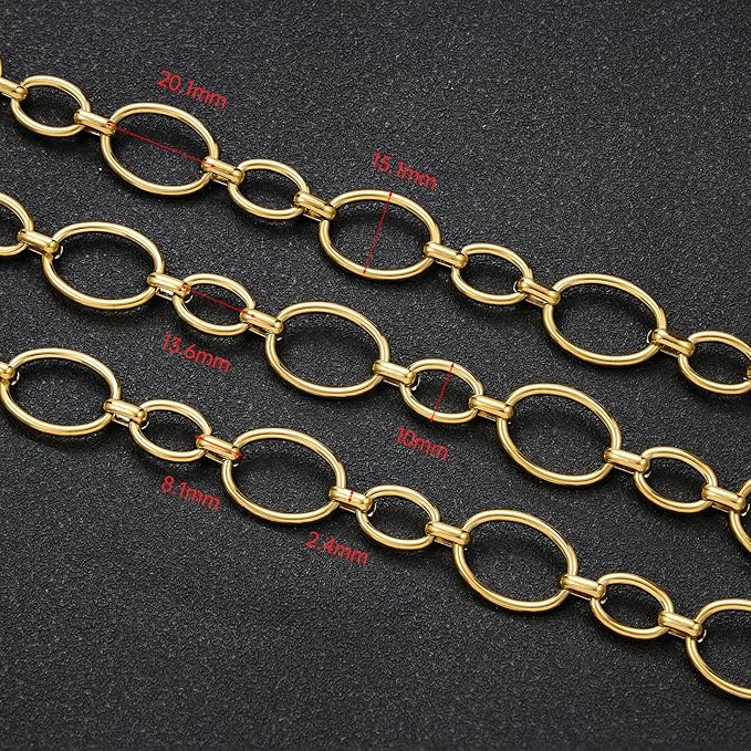 UMAOKANG 2 Meters Stainless Steel Oval Chain on Spool Gold Plated Chains for Jewelry Making Men and Women Chain Necklace DIY
