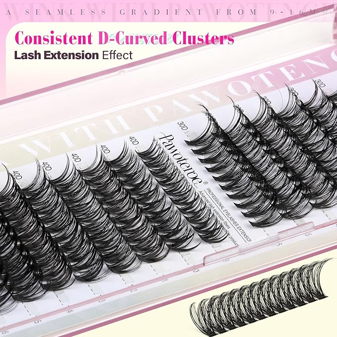 Pawotence Lash Clusters 160pcs Individual Lashes 30D 40D Cluster Eyelash Extensions 9-16mm Eyelash Clusters Lash Extensions DIY for Self Application (30D&40D, 0.07D, 9-16mm)