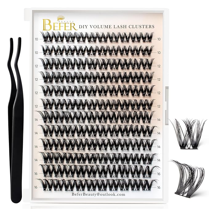BEFER Lash Clusters, 120 Pcs D Curl Eyelash Clusters Volume Individual Lashes Extensions 10-16MM Wispy Eyelash with Tweezers DIY At Home(FD43,Seraphic)