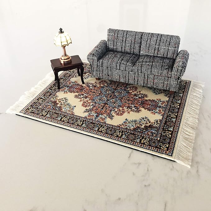 Beige Dollhouse Rug, Miniature Doll House Accessory, Carpet for 3” to 12” Dolls, 10 x 7, Rectangle, Toy Carpeting Decor