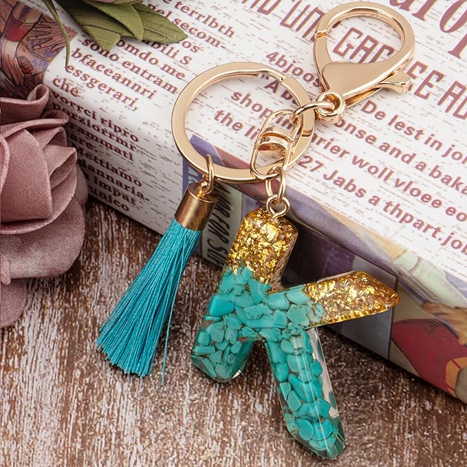 Suweibuke Cute Pink Key Chains for Women Girls, Initial Letter Keychains with Tassel, Charms for Key Purse Handbags Backpacks