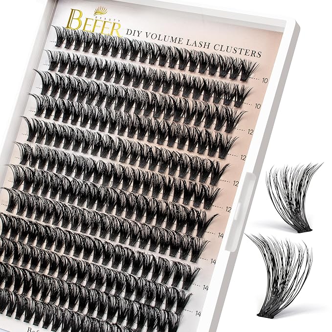 BEFER Lash Clusters, 240 Pcs D Curl Eyelash Clusters 3D Fluffy Volume Individual Lashes Extensions 10-16MM Cluster Eyelash Wispy Cluster Lashes DIY At Home(60P)