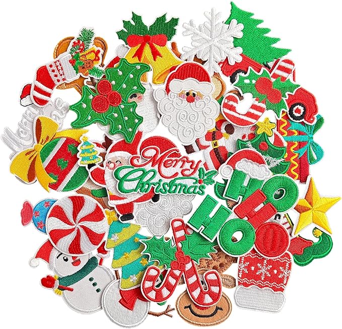 WILDREEDS 20 Pieces Random Assorted Styles Christmas Iron on Patches, Embroidered Patch for Christmas Decoration, Clothing, T-Shirt, Backpacks, Hats, Jeans, Jackets