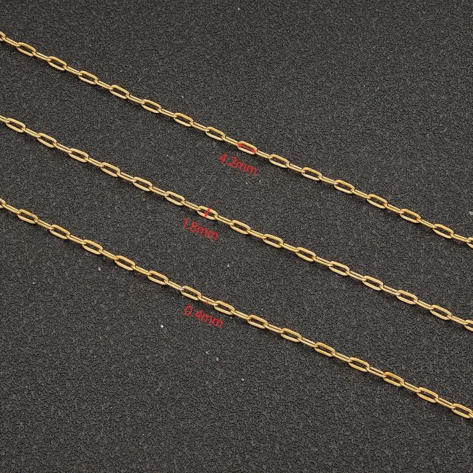 UMAOKANG 32.8 Feet Small Paperclip Chain for Jewelry Making Dainty Gold Plated Stainless Steel Chains Bulk on Spool