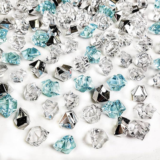 HappyFiller Christmas Vase Fillers,14 OZ Clear,Sea Blue,Silver Mix Color Fake Ice Rocks Cubes Acrylic Gems Stones for Winter Decorations,Wedding Centerpieces Table Scatters,Crafts,Home Accents