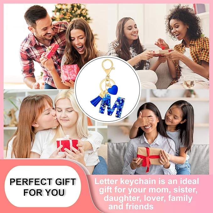 Initial Keychains for Women with Cute Heart Resin - Alphabet Letter Keychain for Bag, Backpacks, Purse or Car key
