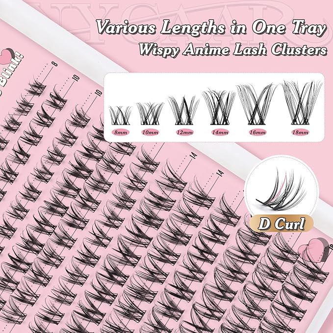 NYCAAR Lash Clusters Kit Wispy&Natural Look Lash Extension Kit D Curl 120Pcs Fluffy Individual Anime Lashes 8-18mm Eyelash Extension Kit with Bond and Seal,Remover,Applicators DIY at Home(NY04)