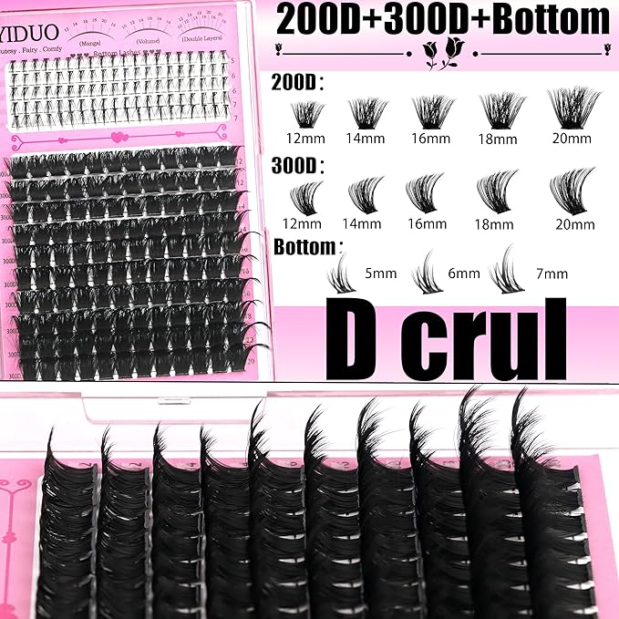YIDUO 6 Styles Mix Lashes Clusters Kit 3 Box Cluster Lash Book Kit with 2X Bond&Seal 1520Pcs 100D/200D/300D Volume Individual Eyelash Extension Gift Packs for Beginners. DIY at Home Easily