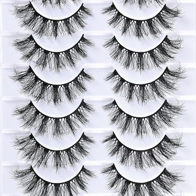 FARRED Cat Eye Lashes False Eyelashes Natural Wispy Lashes Strips Fluffy Mink Eye Lash Fake Eyelash Natural Look 10 Pairs 9-15mm Fake Lashes Pack Volume Strip Lash Pestañas