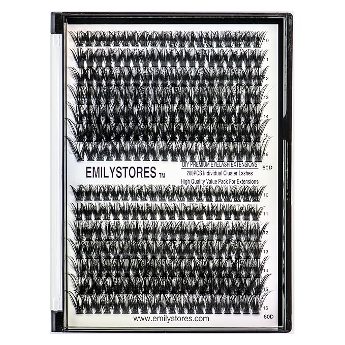 EMILYSTORES Lashes Extension Kit DIY 280pcs Lash Clusters Eyelash Extension Kit, 10-16mm Mix Sizes 60D 80D D Curl Individual Lashes Kit for DIY Eyelashes (60D+80D)