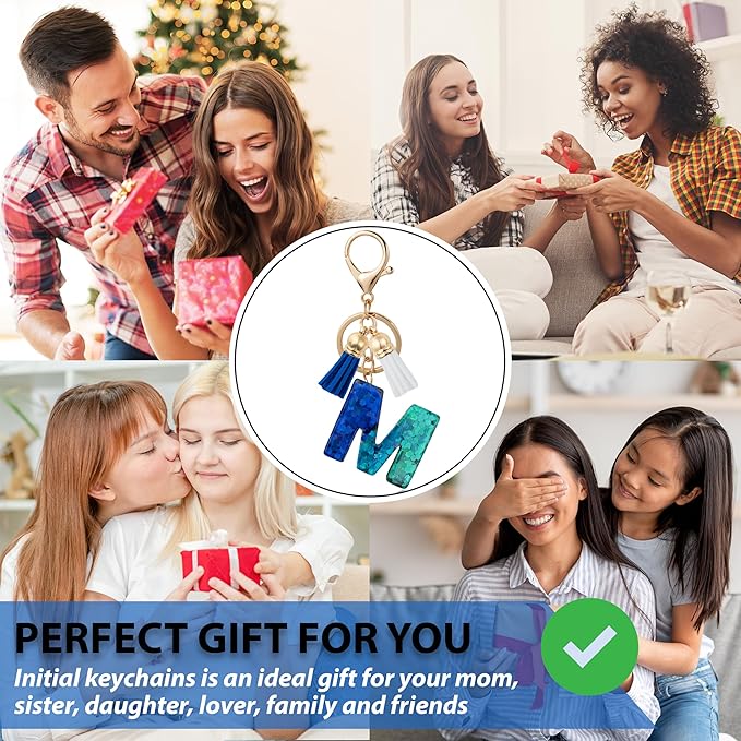 Initial Letter Keychain Cute Resin with 2 PU Tassel, Letter Keychain for Backpack Charms, Initial Keychains for Women