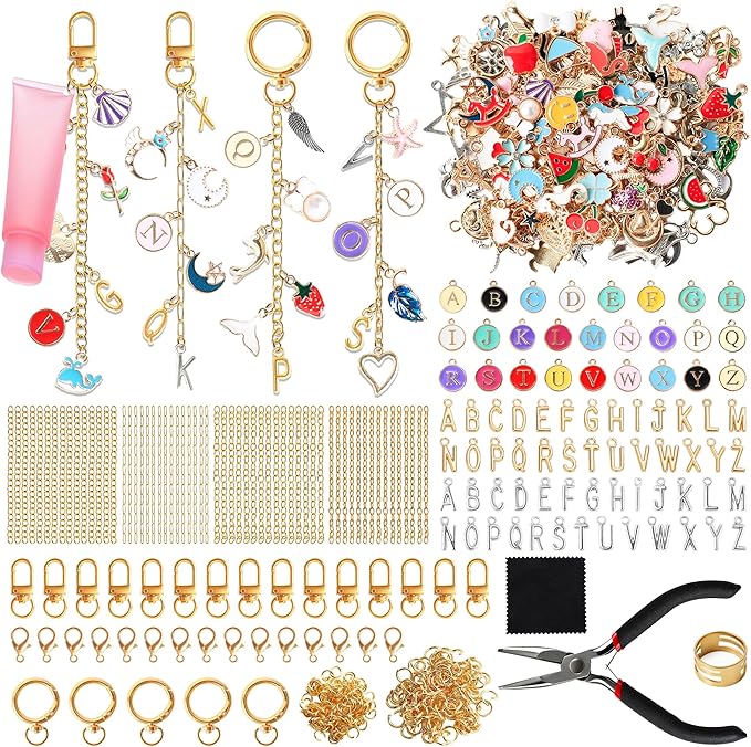 SUTROMA 776pcs Lip Gloss Charms Keychain Kit | Bag Charm Kit with 228 Charms 20 Keychain Clips 60 Extender Chains 1 Jewelry Plier | Jewelry Making Supplies for DIY Key Chain Making