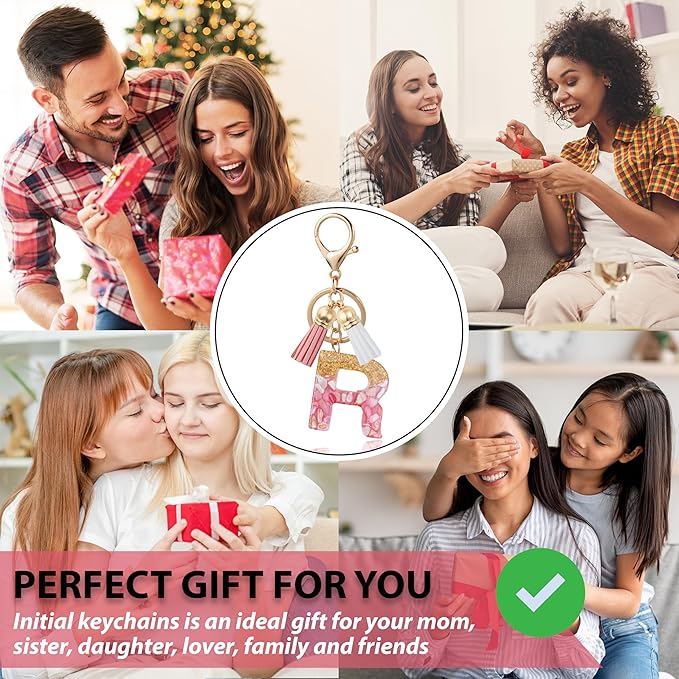 Initial Letter Keychain Cute Resin with 2 PU Tassel, Letter Keychain for Backpack Charms, Initial Keychains for Women