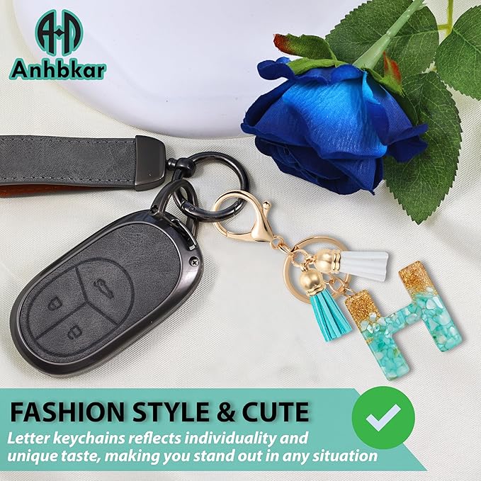 Initial Letter Keychain Cute Resin with 2 PU Tassel, Letter Keychain for Backpack Charms, Initial Keychains for Women