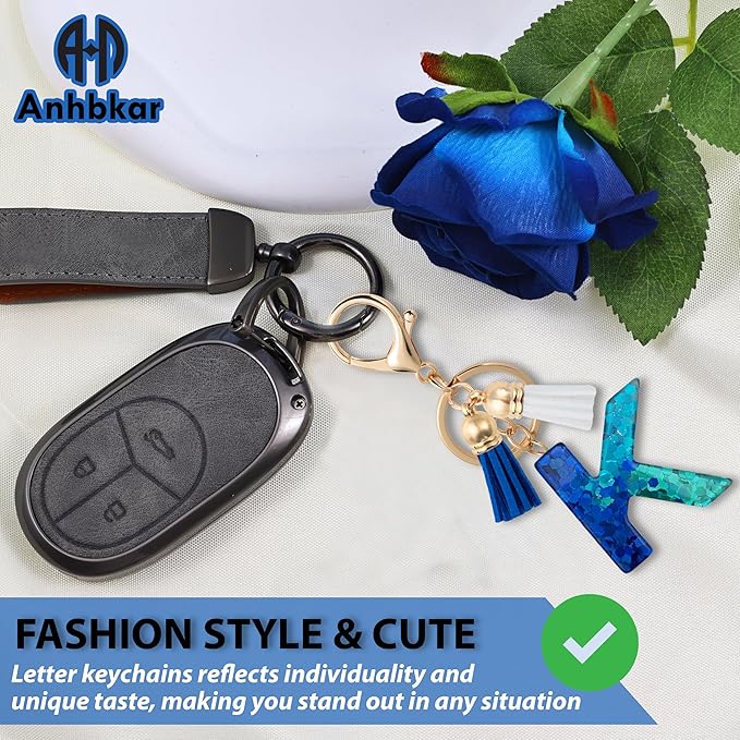 Initial Letter Keychain Cute Resin with 2 PU Tassel, Letter Keychain for Backpack Charms, Initial Keychains for Women