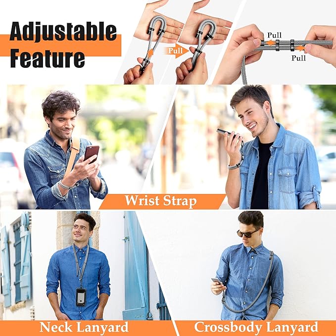 Kaptron 2Pcs Cell Phone Lanyard: Universal Adjustable Crossbody Phone Strap and Wrist Strap, with 2 Lobster Clips and 2 Tether Patches, Compatible with Most iPhone and Android Smartphones (Gray)