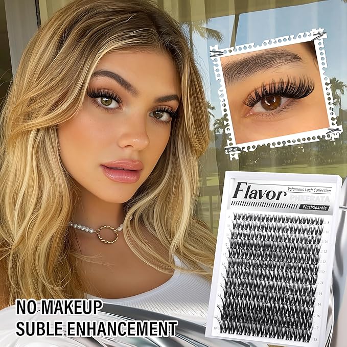 PHKERATA Flora Lash Clusters Kit Wispy Cluster Eyelash Extensions Natural Eyelash Clusters Kit Ultra-thin Band Individual Lashes DIY Lash Extensions with Bond and Seal Tweezers, 8-18mm, 132Pcs