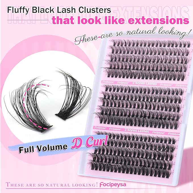 Full Volume Lash Clusters DIY Lash Extension 300pcs Clusters Lashes D Curly Eyelash Extension 8-16mm Individual Lashes Mink for Self Application at Home by Focipeysa (Mink Lash Clusters 8-16mm)