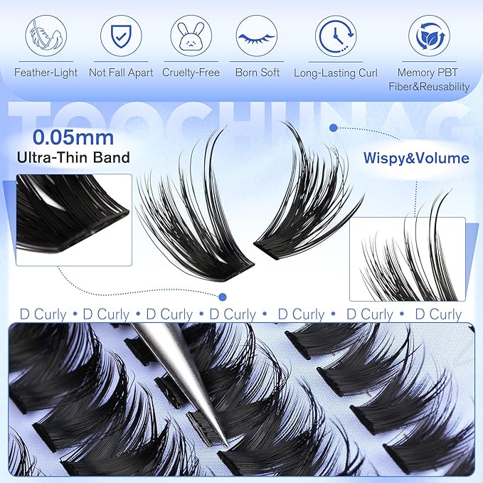 Wispy Lash Clusters Thick Eyelash Clusters 80D+100D Cluster Eyelash Extensions Spiky D Curly Lashes Clusters 266pcs DIY Cluster Lashes 10-18mm Volume Individual Eyelashes by TOOCHUNAG