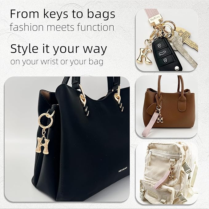 Stretchy Wristlet Initial Keychain, Key Chains Women Cute with Keyring, Llaveros para Mujer, Car Key Accessories