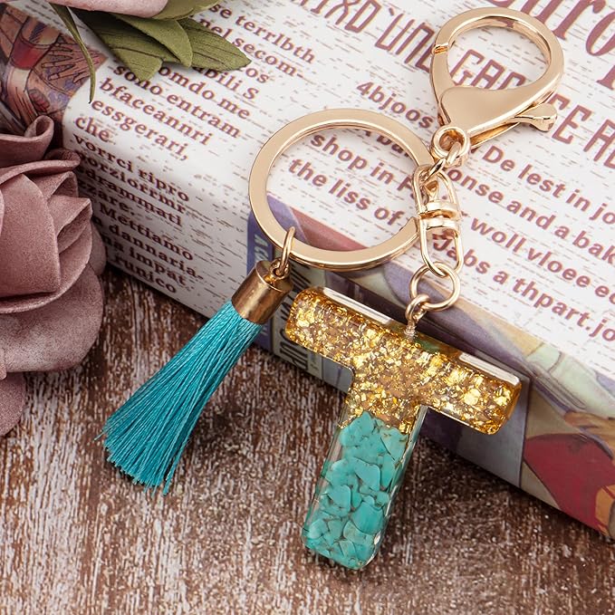 Suweibuke Cute Pink Key Chains for Women Girls, Initial Letter Keychains with Tassel, Charms for Key Purse Handbags Backpacks
