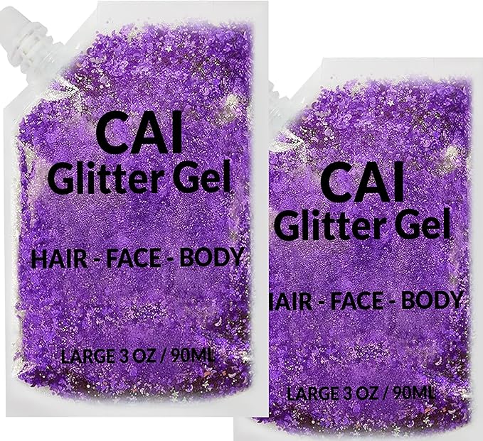 Face, Body & Hair Glitter Gel – Halloween Glitter for Kids and Women – 3 Oz Cosmetic-Grade Gel w/Moon & Stars for Festivals & Halloween Party, Easy Apply & Wash Off - Violet 2Pack
