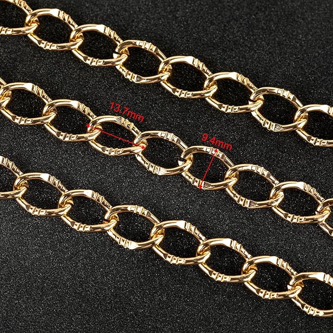 UMAOKANG 5 Meters Aluminum Chain for Jewelry Making Light Gold Plated Embossed Twisted Oval Link Chains Bulk with Jump Rings and Lobster Clasps