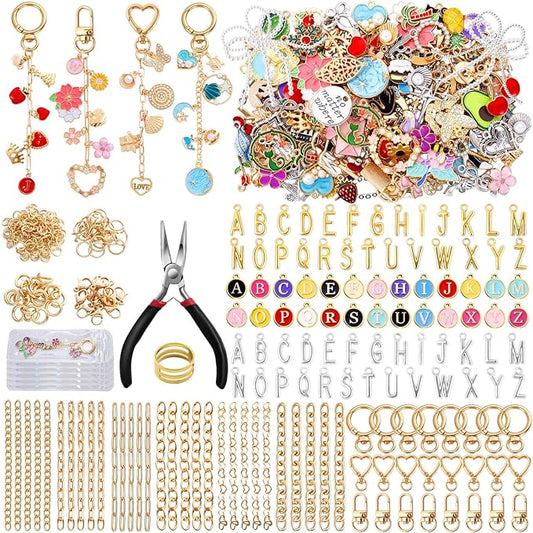 Wurosi 544Pcs Lip Gloss Keychain Making Kit with Charms, Including 24 Keychains Clips 30 Extender Chain 198 Charm Jewelry Plier, DIY Keychains Kit, for Keychain Making Supplies, Christmas Gifts