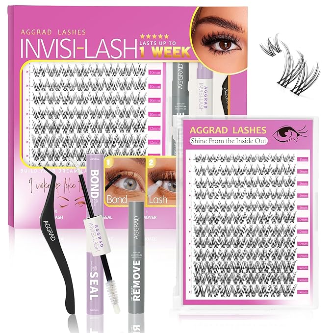 Venus Lash Clusters Kit Short 8-14mm D Curl Natural Cluster Lashes Kit Wispy Eyelash Clusters Kit DIY Eyelash Extension Kit with Lash Bond and Seal & Tweezers Remover for Fake Lashes Extensions