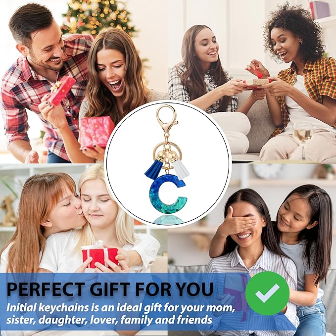 Initial Letter Keychain Cute Resin with 2 PU Tassel, Letter Keychain for Backpack Charms, Initial Keychains for Women